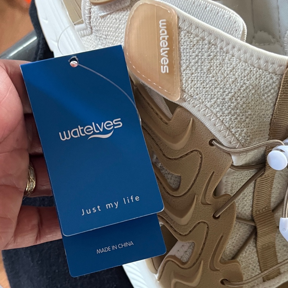 Beige and Tan Athletic Sandals